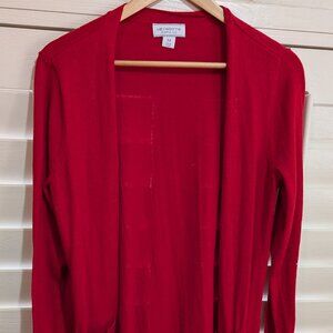 Liz Claiborne Open Sweater Long Sleeve Red Medium Pockets